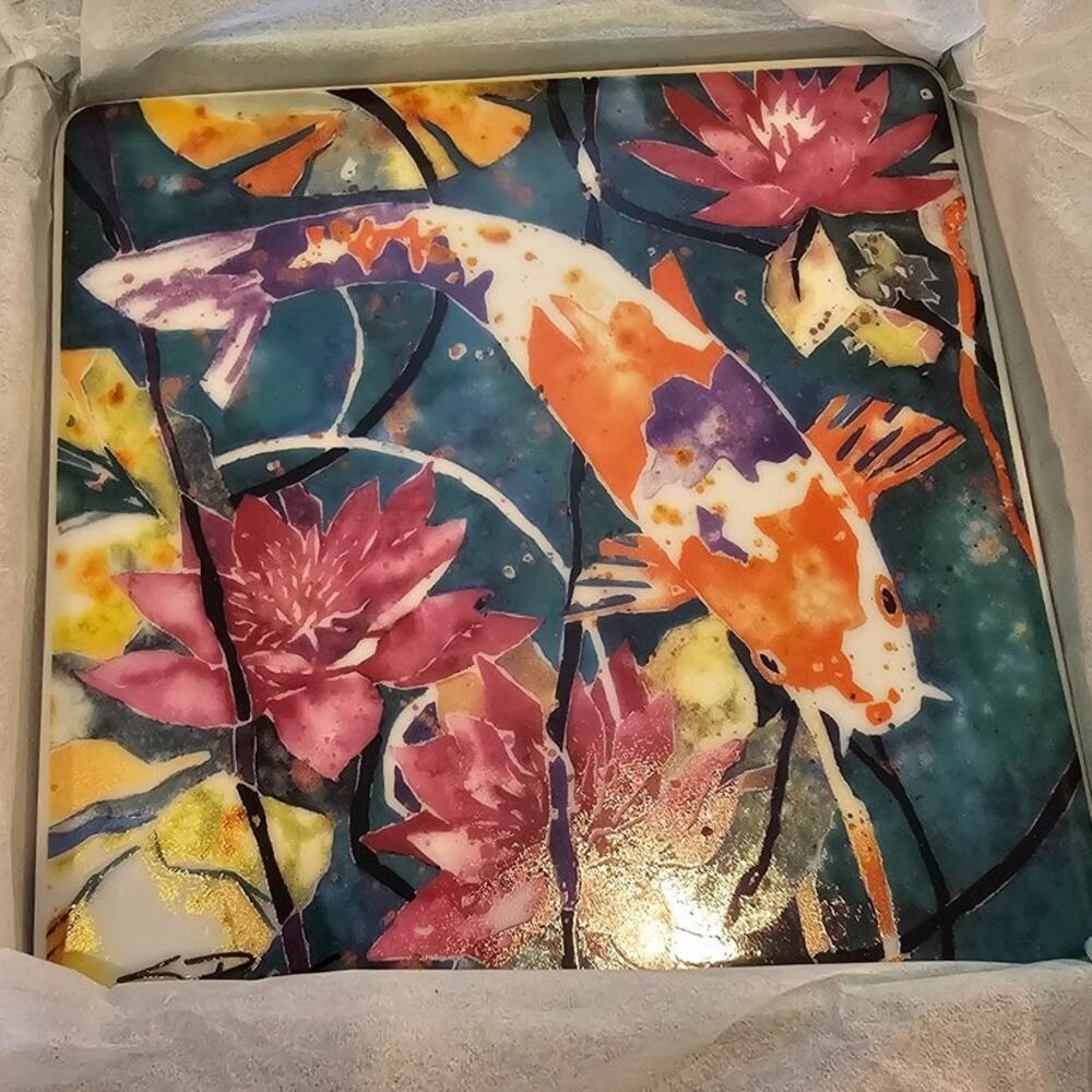 Sherri Reeve Koi Fish Trivet Wall Art Ceramic Tile 6" Signed in Box